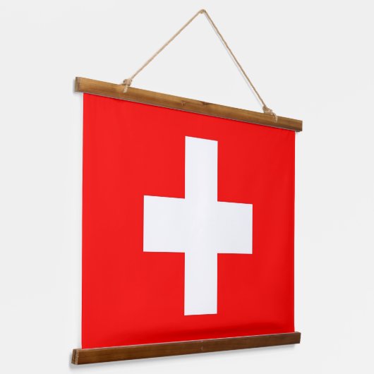 スイス国旗を掲げたウォールタペストリー 吊り下げ型タペストリー (傾斜あり)