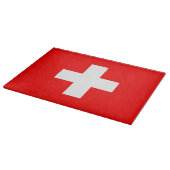 スイス国旗を掲げたガラス板 カッティングボード (角)