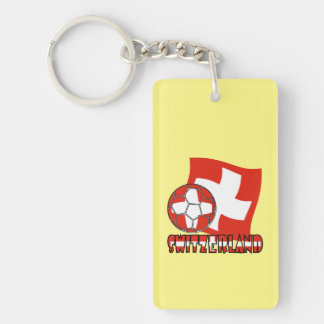 スイス国旗サッカーボール黄色背景 アクリル キーホルダー