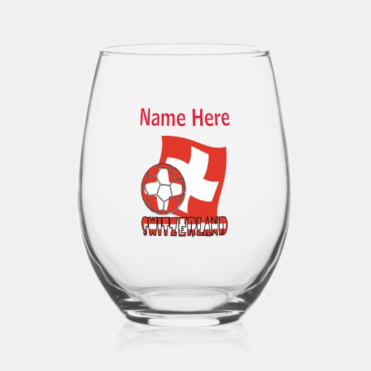 スイス国旗サッカーボール 赤 カスタマイズ ステムなしワイングラス (正面)