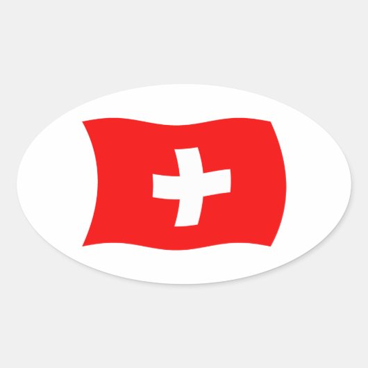 スイス国旗ステッカー 楕円形シール (正面)