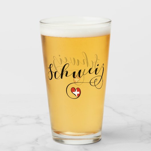 スイス国旗ハート、シュウィズ、スイス タンブラーグラス (ドリンク裏面)