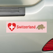 スイス国旗ハート + 地図 バンパーステッカー (車上)