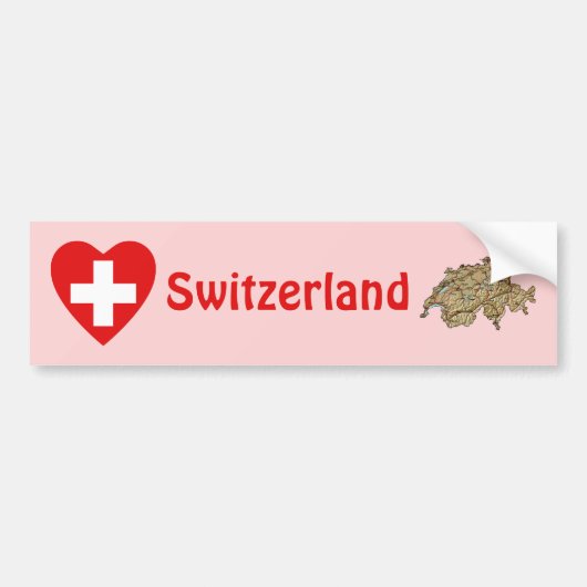 スイス国旗ハート + 地図 バンパーステッカー (正面)