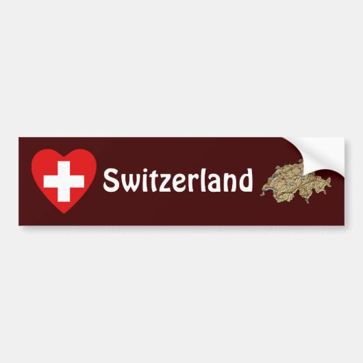 スイス国旗ハート + 地図 バンパーステッカー (正面)