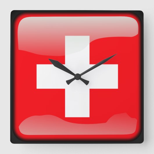 スイス国旗 スクエア壁時計 (正面)