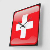 スイス国旗 スクエア壁時計 (傾斜)