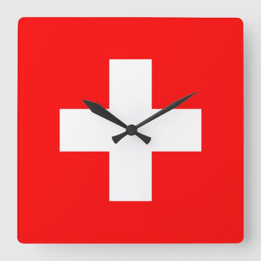 スイス国旗 スクエア壁時計 (正面)