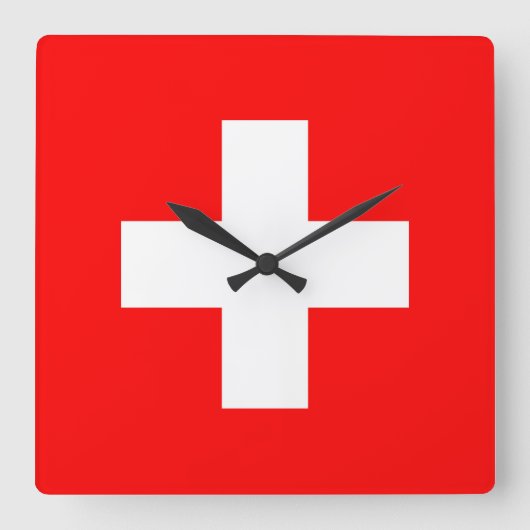 スイス国旗 スクエア壁時計 (正面)