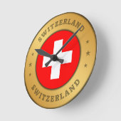 スイス国旗 ラウンド壁時計 (傾斜)