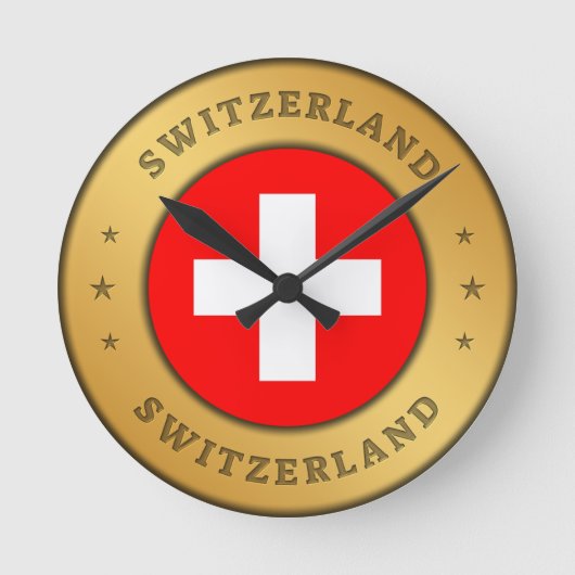 スイス国旗 ラウンド壁時計 (正面)