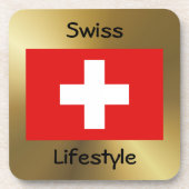 スイス国旗+文字コースター コースター (正面)