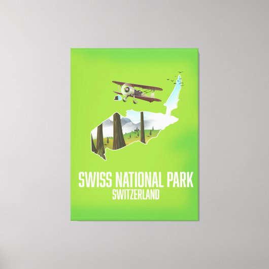 スイス国立公園スイスの地図 キャンバスプリント (正面)