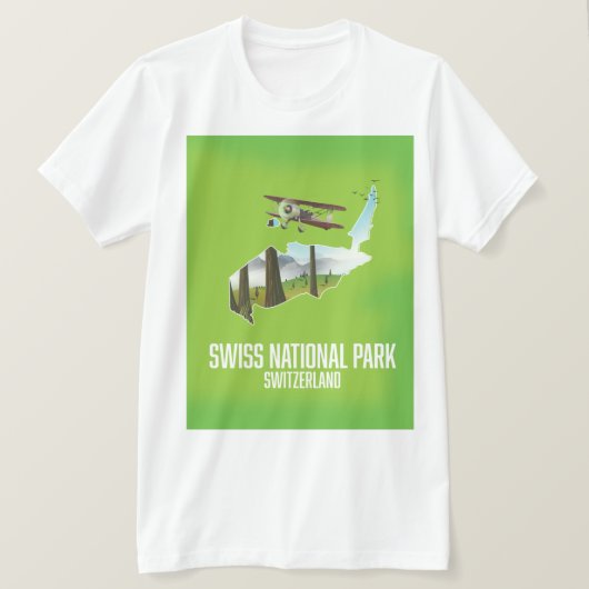 スイス国立公園スイスの地図 Tシャツ (デザイン正面)