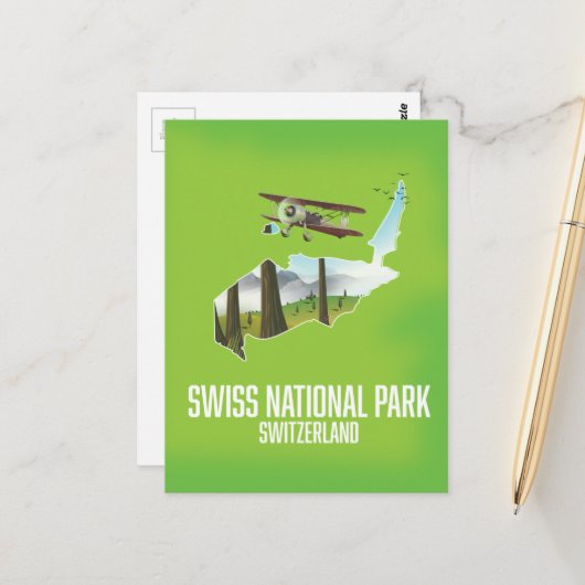 スイス国立公園、スイスの地図 ポストカード (正面/裏面インサイチュ)