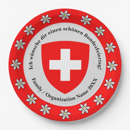 スイス国立日スイス国旗Edelweiss ペーパープレート (正面)