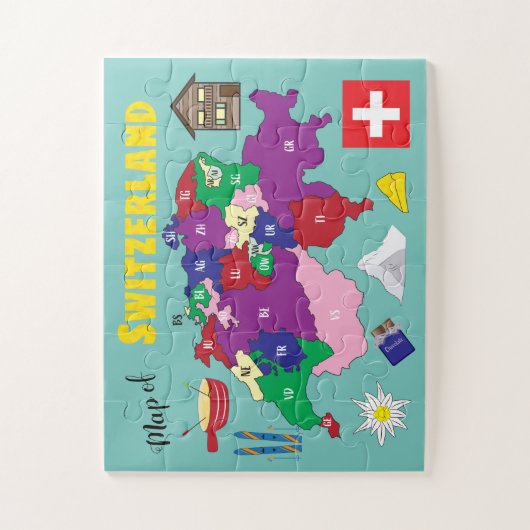 スイス地図とスイスのステレオタイプパズル ジグソーパズル (縦)