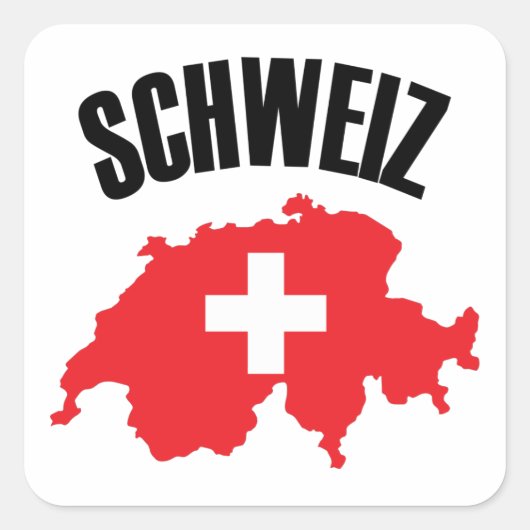 スイス地図と国旗 スクエアシール (正面)