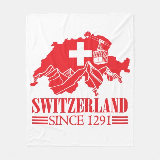 スイス地図1291年山県以来の国旗 フリースブランケット (正面)