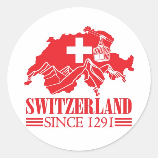 スイス地図1291年山県以来の国旗 ラウンドシール (正面)