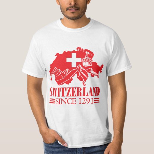スイス地図1291年山県以来の国旗 Tシャツ (正面)