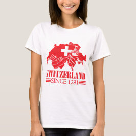 スイス地図1291年山県以来の国旗 Tシャツ