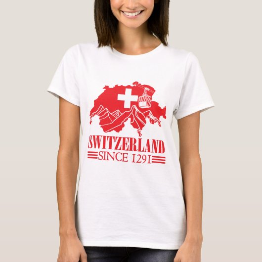 スイス地図1291年山県以来の国旗 Tシャツ (正面)