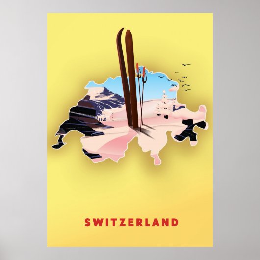 スイス地図 スキーの旅 ポスター (正面)
