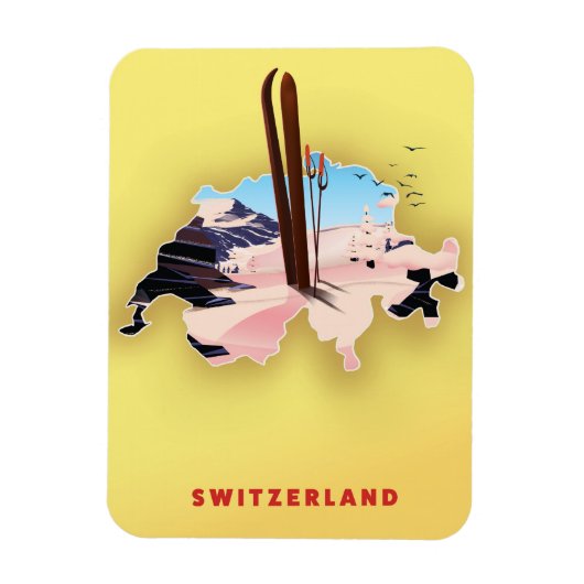 スイス地図 スキーの旅 ポスター マグネット (縦)