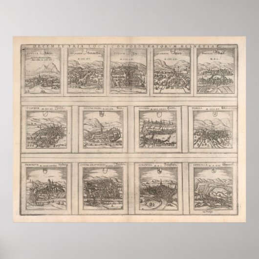 スイス旧市地図(1575) ポスター (正面)
