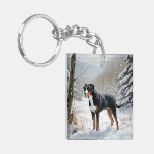 スイス素晴らしの山で雪のクリスマスを過ごす キーホルダー (正面左)