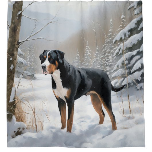 スイス素晴らしの山で雪のクリスマスを過ごす シャワーカーテン (正面)