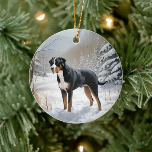 スイス素晴らしの山で雪のクリスマスを過ごす セラミックオーナメント (ツリー)