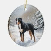 スイス素晴らしの山で雪のクリスマスを過ごす セラミックオーナメント (左)