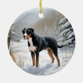 スイス素晴らしの山で雪のクリスマスを過ごす セラミックオーナメント (裏面)