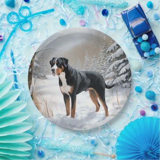 スイス素晴らしの山で雪のクリスマスを過ごす ペーパープレート (パーティー)