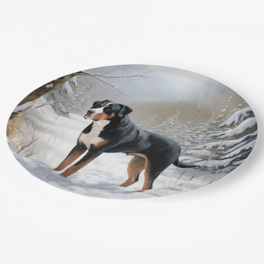 スイス素晴らしの山で雪のクリスマスを過ごす ペーパープレート (アングル)