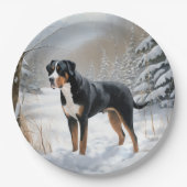 スイス素晴らしの山で雪のクリスマスを過ごす ペーパープレート (正面)