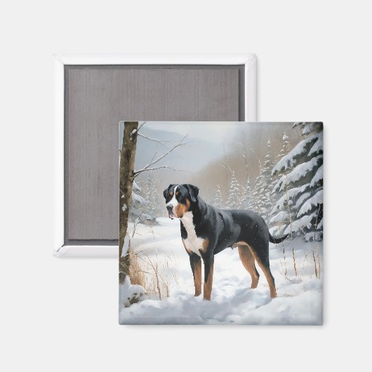 スイス素晴らしの山で雪のクリスマスを過ごす マグネット (正面/裏面)