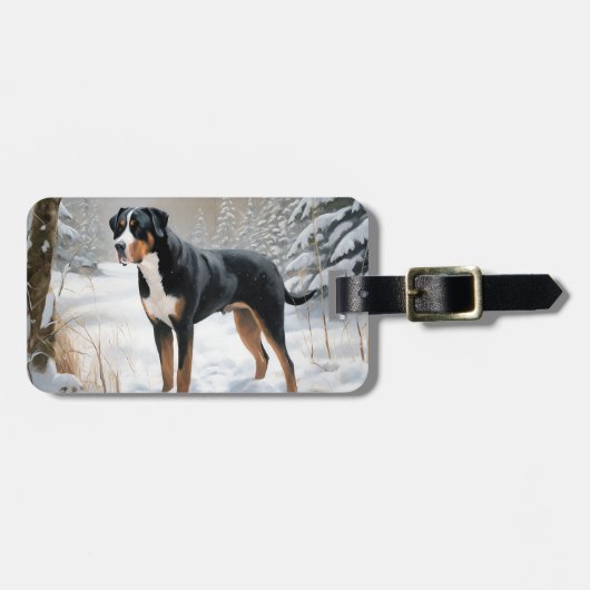 スイス素晴らしの山で雪のクリスマスを過ごす ラゲッジタグ (正面横)