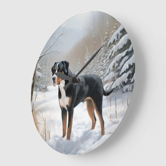 スイス素晴らしの山で雪のクリスマスを過ごす ラージ壁時計 (傾斜)