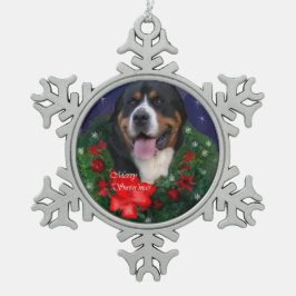 スイス素晴らしの山犬のクリスマス スノーフレークピューターオーナメント