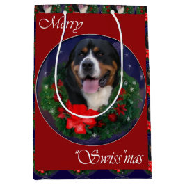 スイス素晴らしの山犬のクリスマス ミディアムペーパーバッグ