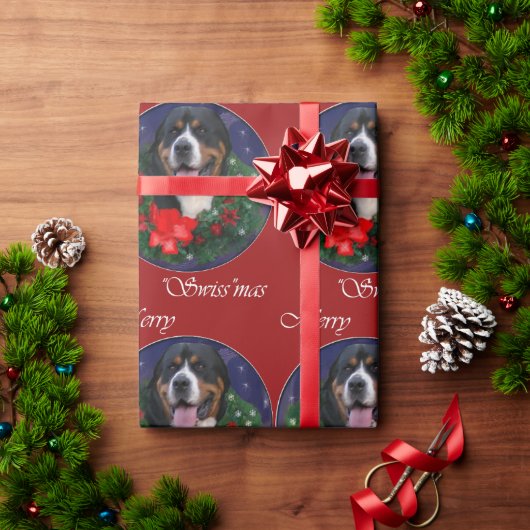 スイス素晴らしの山犬のクリスマス ラッピングペーパー (クリスマスギフト)