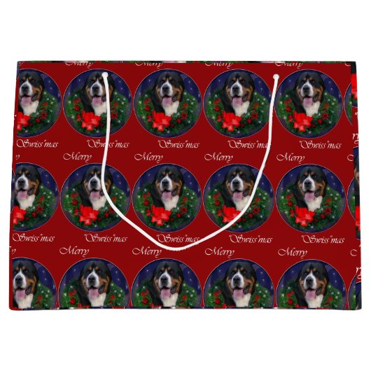 スイス素晴らしの山犬のクリスマス ラージペーパーバッグ (正面)