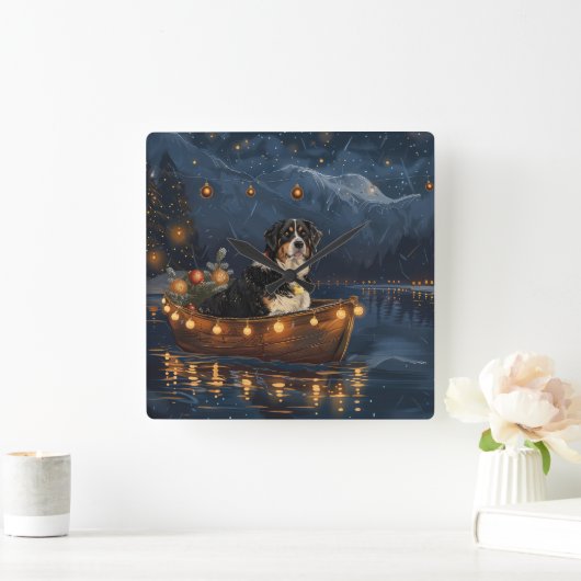 スイス素晴らしスマウンテンクリスマスフェスティバル航海 スクエア壁時計 (ホーム)