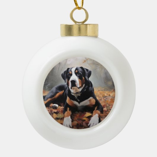 スイス素晴らしスマウンテン紅葉秋 セラミックボールオーナメント (正面)