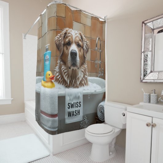 スイス素晴らしマウンテンずら眠いキュートおもしろい シャワーカーテン (インサイチュ)