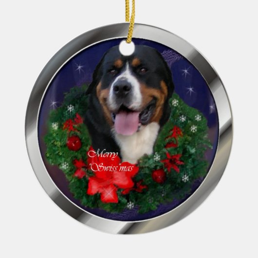 スイス素晴らしマウンテンドッグのクリスマスオーナメント セラミックオーナメント (正面)