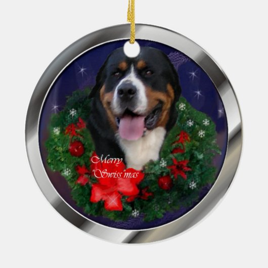 スイス素晴らしマウンテンドッグのクリスマスオーナメント セラミックオーナメント (裏面)